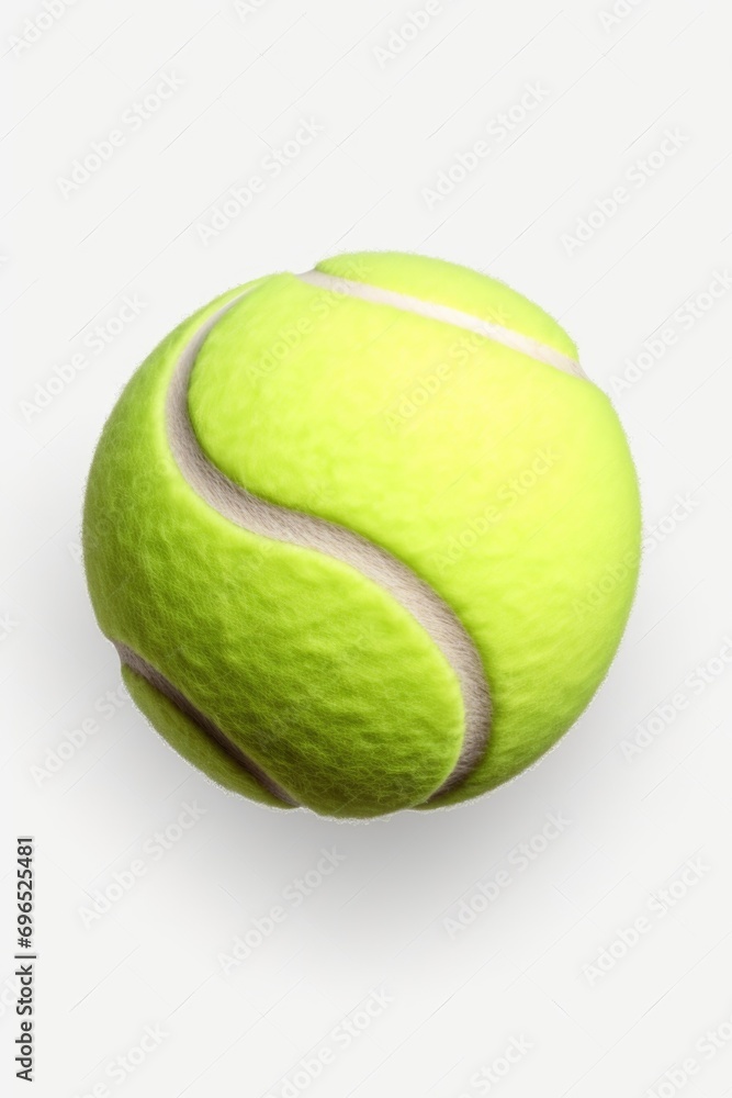 A tennis ball resting on a plain white surface. Suitable for sports, fitness, and recreational themes
