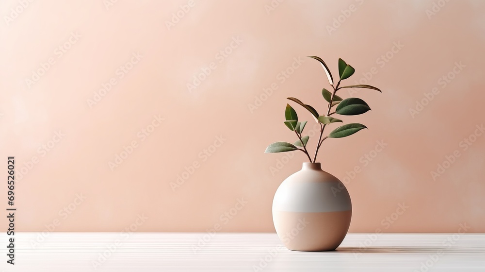 A vase that is minimal and has a decorative plant inside of it. A vase that is minimal and has a decorative plant inside of it.