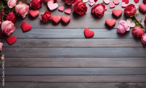 Empty wooden table background - valentine day theme