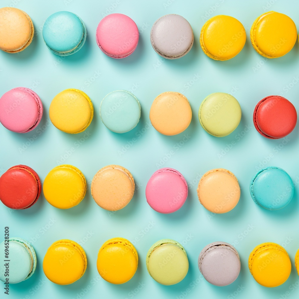 Colorful Macarons in a Delightful Flat Lay Composition Colorful Macarons in a Delightful Flat Lay Composition