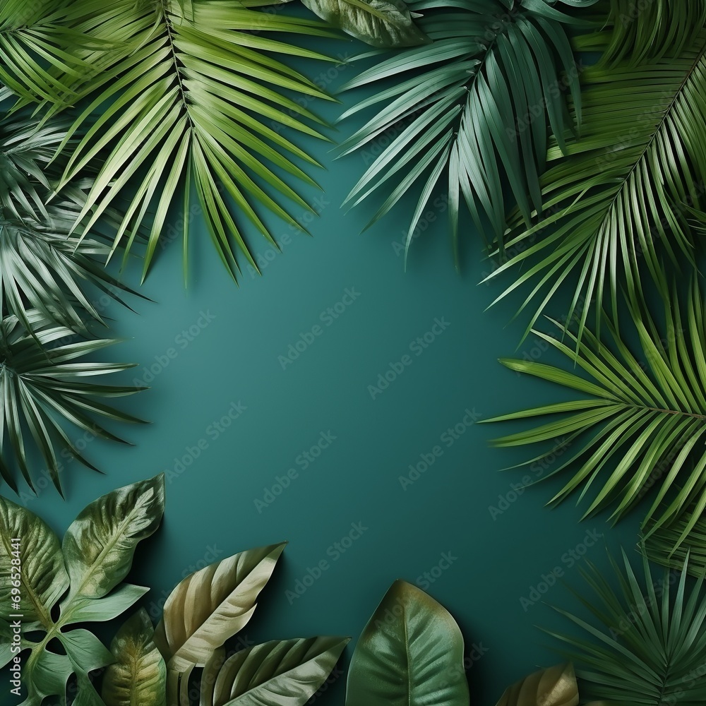 Tropical Leaves Flat Lay with Ample Empty Space