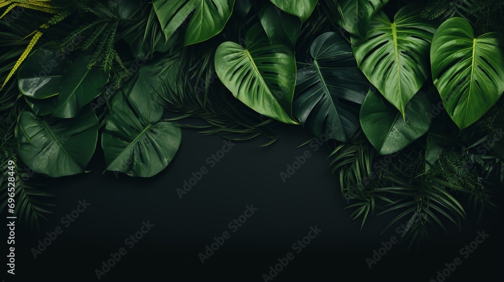 Tropical Leaves Flat Lay with Ample Empty Space Tropical Leaves Flat Lay with Ample Empty Space