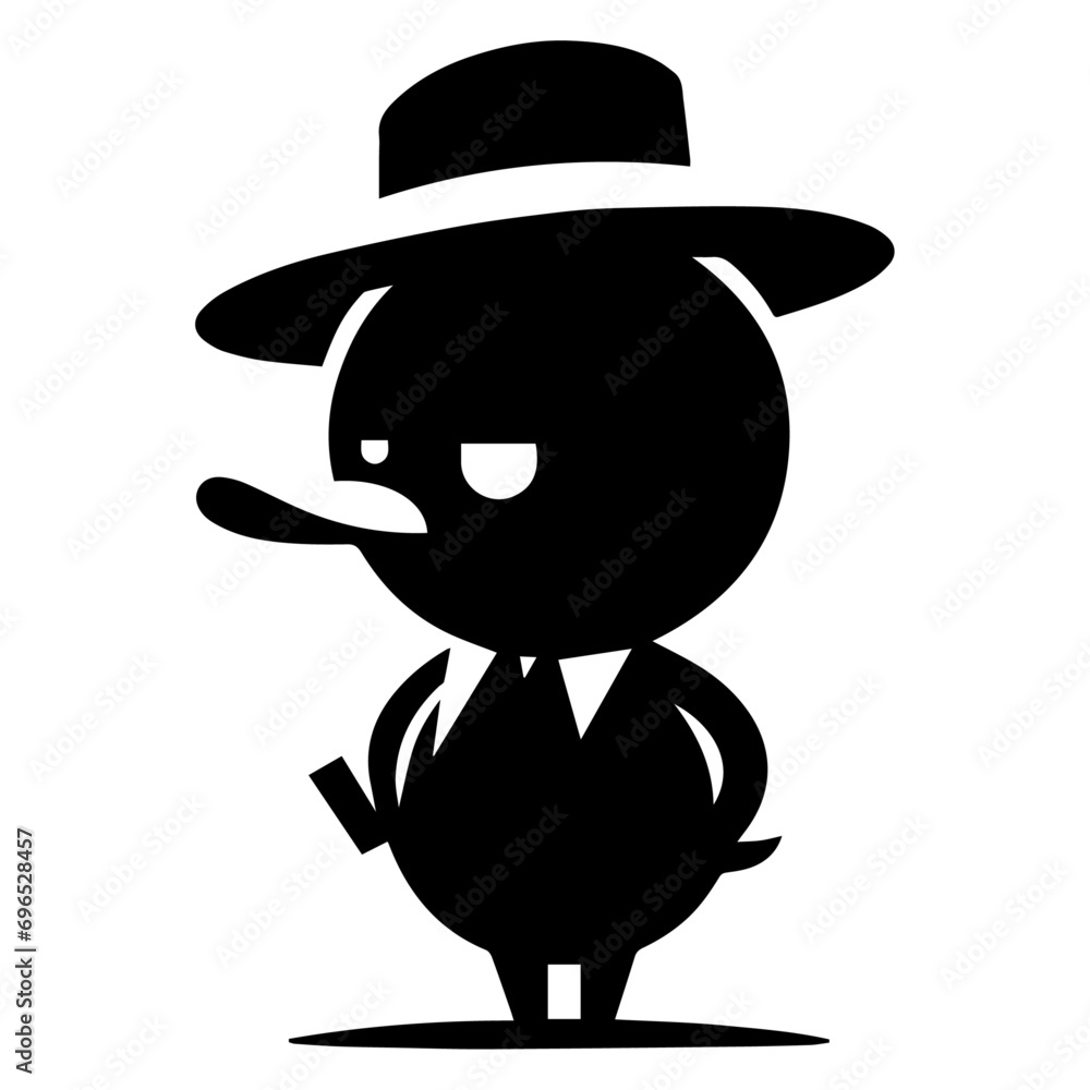 minimal carton funny character, Mr. duck, vector silhouette, white background