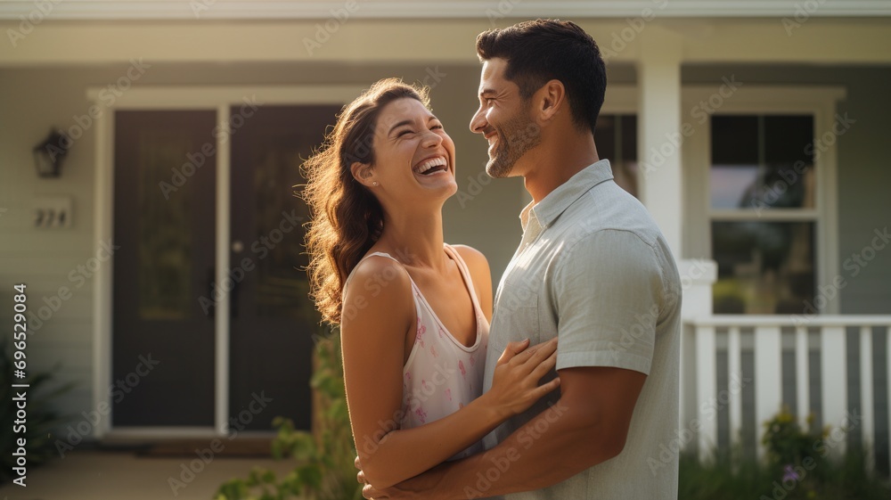 Joyful Newlyweds Celebrating New Home Purchase Joyful Newlyweds Celebrating New Home Purchase