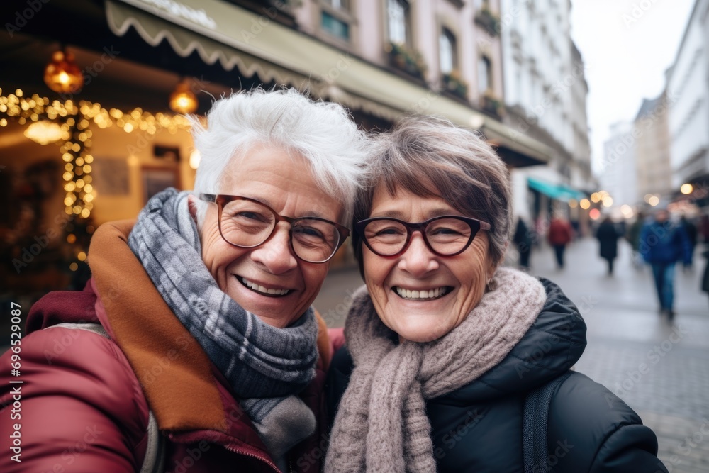 Portrait of a senior couple taking selfie in the city Portrait of a senior couple taking selfie in the city