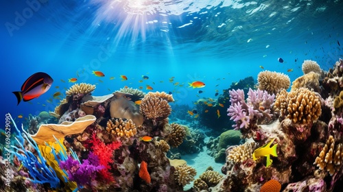 A coral reef garden that is adorned with vibrant colors and marine life © Akbar