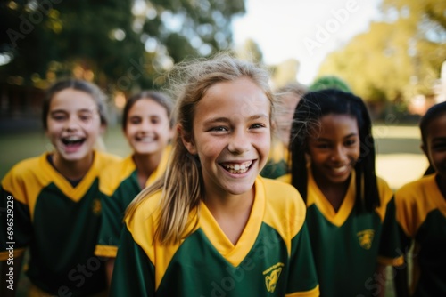 Group portrait of a youth female soccer team