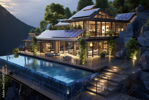 Wallpaper Mural Home ecological architecture aesthetic with solar panels on its roof Torontodigital.ca