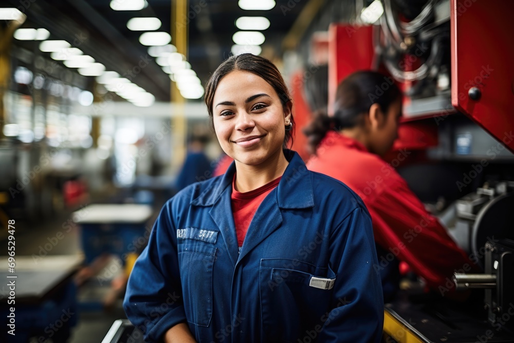 Portrait of a smiling young woman in factory