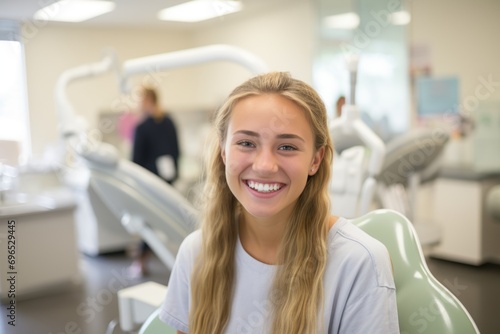 Portrait of a smiling young girl in the dentist office