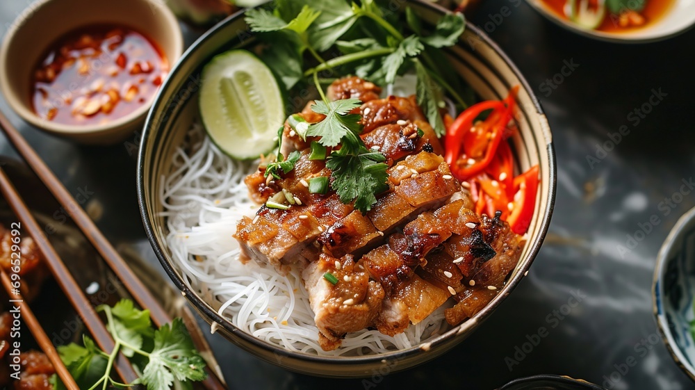 Bun Cha: Grilled Pork Over Rice Vermicelli in Vietnamese Style Bun Cha: Grilled Pork Over Rice Vermicelli in Vietnamese Style