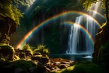 rainbow over waterfall in the park