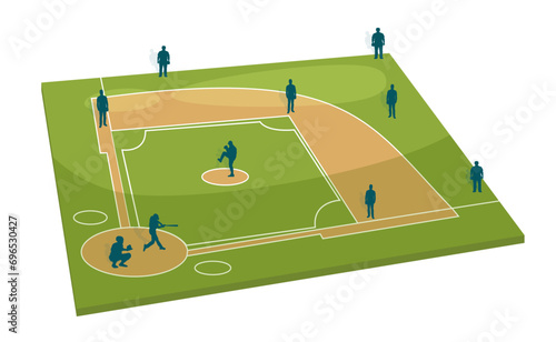 Baseball Field perspective, baseball silhouette illustration,