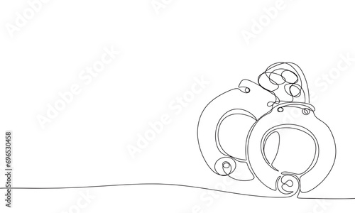 One line continuous handcuffs. Line art handcuffs outline. Hand drawn vector art.