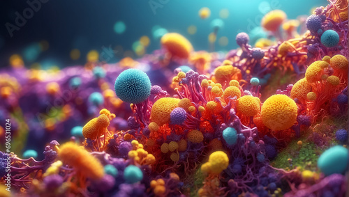 Multi-colored microorganisms under a microscope background © tanya78