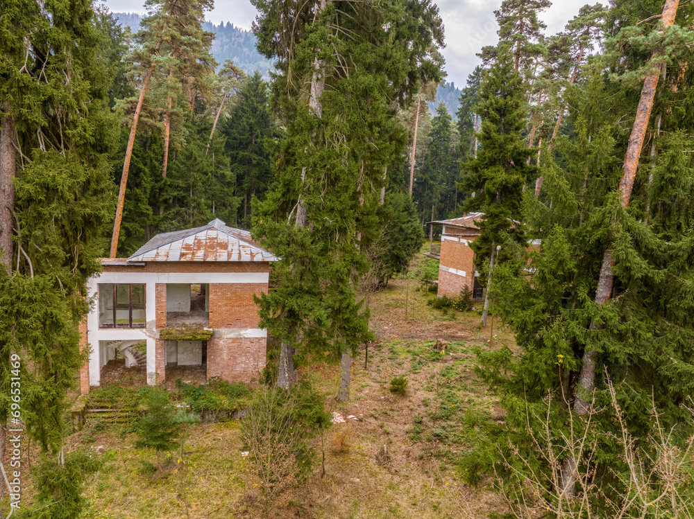 Aerial view of abandoned Composers House in Borjomi, Georgia 2023