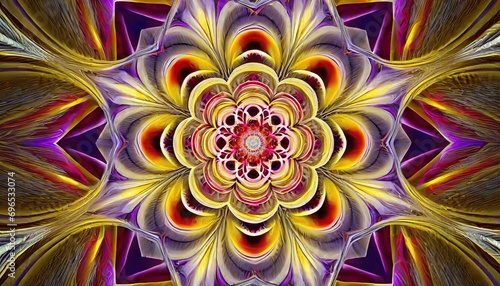 rosette in yellow red white and violet an abstract fractal image with an optically challenging rosette design in yellow red white and violet photo
