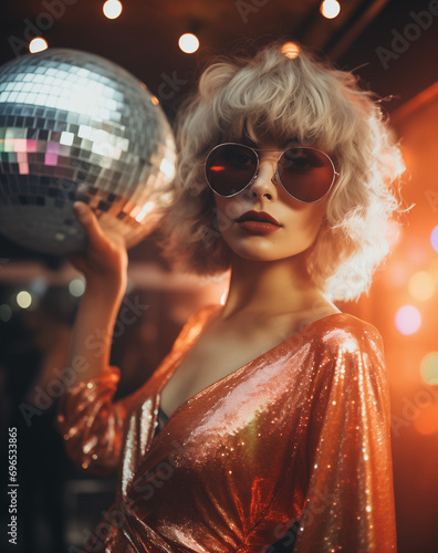 Wallpaper Mural  Disco styling glitter, disco ball. Futuristic but retro look, young people having fun the old fashioned way. Illustration. Generative AI. Torontodigital.ca