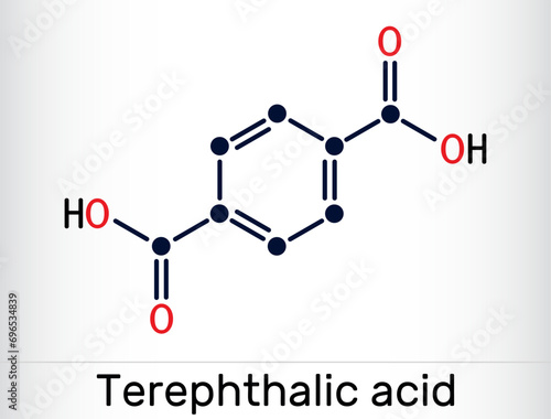 Terephthalic acid molecule. It is benzenedicarboxylic acid, precursor to the polyester PET. Skeletal chemical formula.