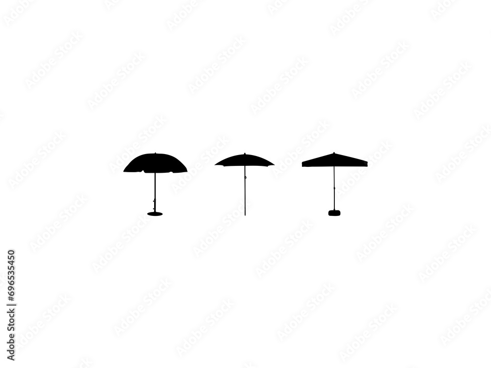 Set of Beach Umbrella Silhouette in various poses isolated on white background