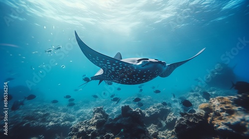 While scuba diving on the ecuador coast of galapagos, we saw black-spotted eagle rays swimming and also spotted mobula rays.