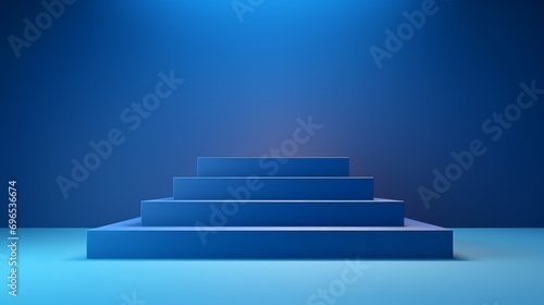 A blue background is used to create a mockup illustration of a geometric podium for presenting products. © Ruslan
