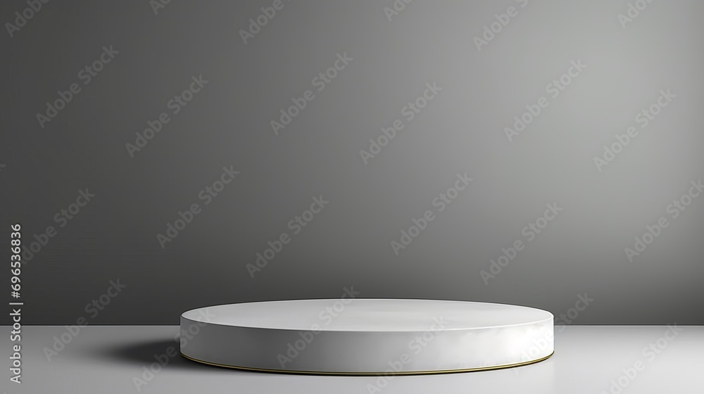 A podium with minimal features for displaying products in a pedestal studio with a gray background in 3d rendering. A podium with minimal features for displaying products in a pedestal studio with a gray background in 3d rendering.