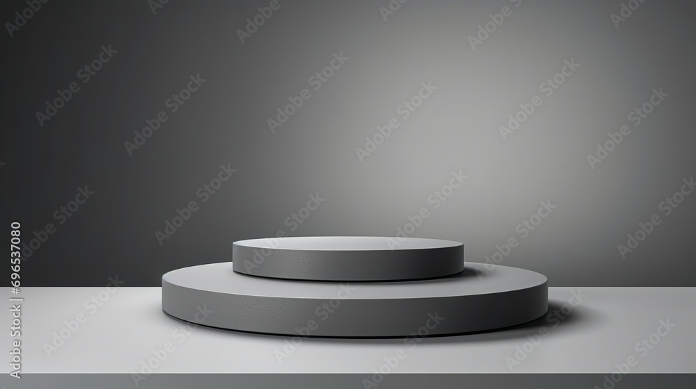 A podium with minimal features for displaying products in a pedestal studio with a gray background in 3d rendering. A podium with minimal features for displaying products in a pedestal studio with a gray background in 3d rendering.