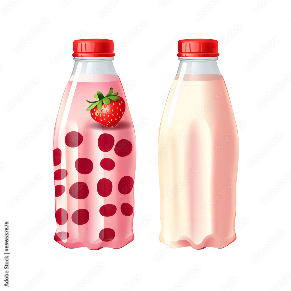 Tasty delicious milk bottles with strawberries and berries isolated on transparent background Tasty delicious milk bottles with strawberries and berries isolated on transparent background