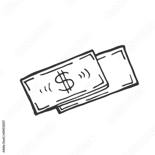 dollar bill doodle icon, vector illustration