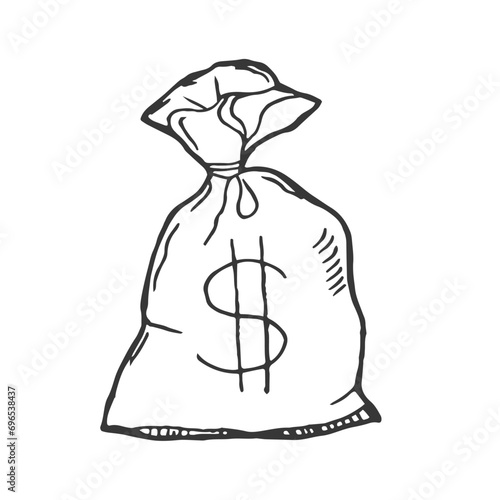 Doodle style money bag finance and business vector illustration