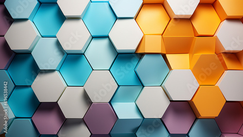 A 3D hexagonal honeycomb wall pattern in a modern studio, painted in soft pastels. 8k,