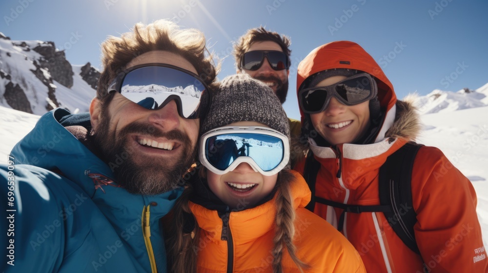 A group of people capturing a moment with a selfie in the snowy outdoors. Suitable for social media and winter-themed projects A group of people capturing a moment with a selfie in the snowy outdoors. Suitable for social media and winter-themed projects