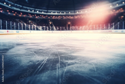 A picture of a hockey goalie standing on an ice rink. This image can be used to depict the intensity and skill of a hockey match