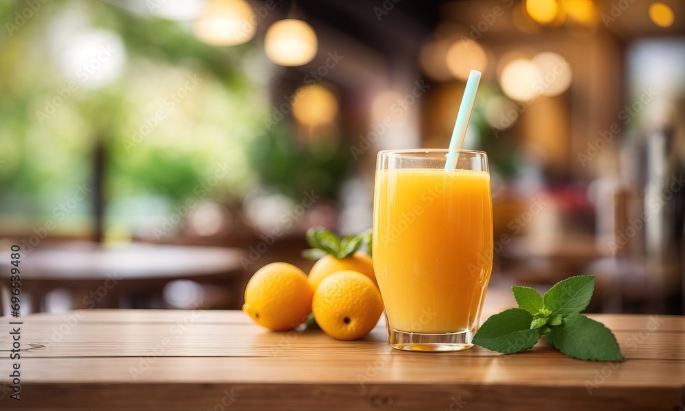 Juice Drink on wooden table with decorations and defocused background Juice Drink on wooden table with decorations and defocused background