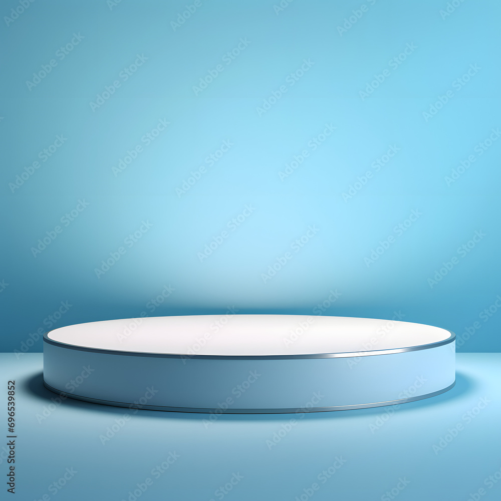Podium of an round shape against a light blue wall with beautiful backlighting. Trendy modern background for presentation. Podium of an round shape against a light blue wall with beautiful backlighting. Trendy modern background for presentation.