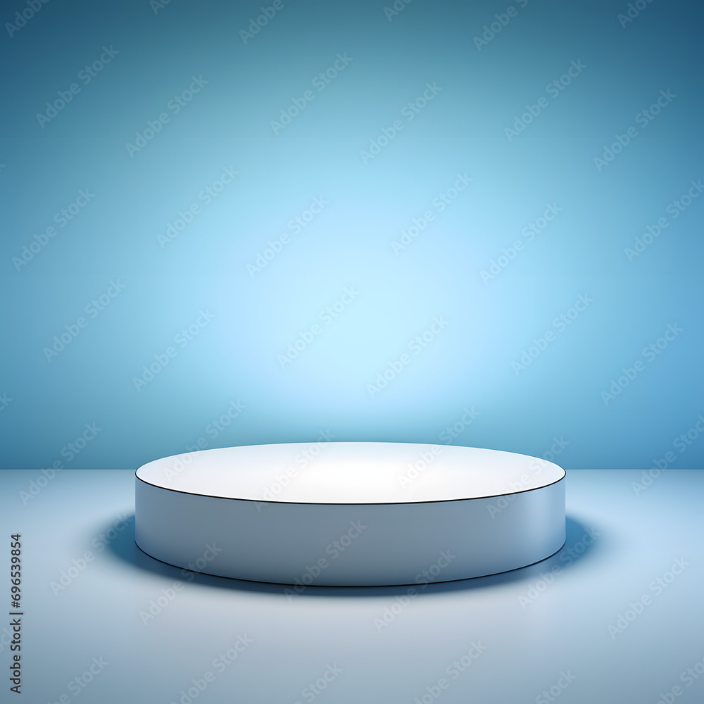 Podium of an round shape against a light blue wall with beautiful backlighting. Trendy modern background for presentation. Podium of an round shape against a light blue wall with beautiful backlighting. Trendy modern background for presentation.