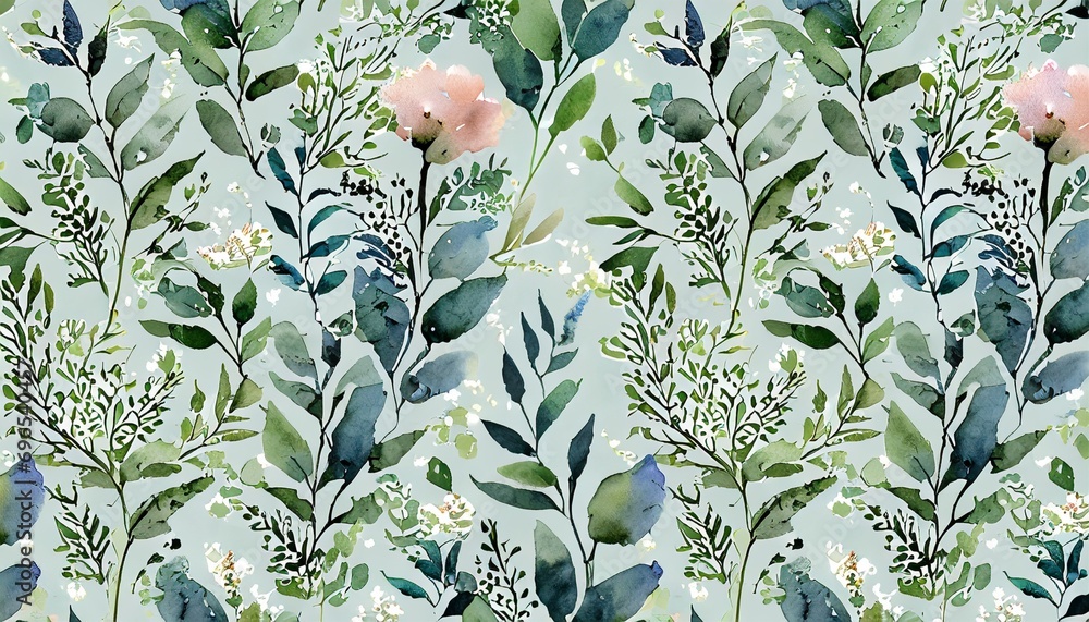 seamless floral elements watercolor pattern