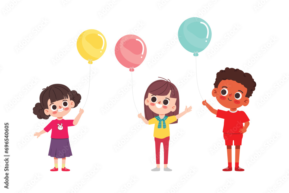 Little Children Having Fun Together with balloon. Happy Children's day background.