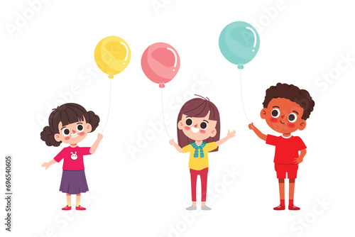 Little Children Having Fun Together with balloon. Happy Children s day background.