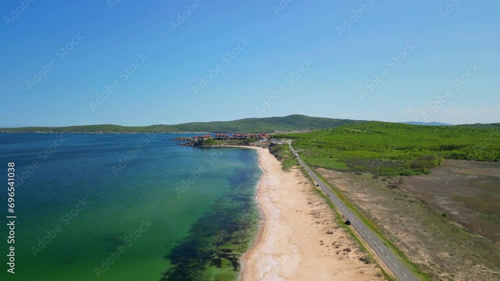 Drone aerial view of sun
on the driving beach,Primorsko Bulgaria Drone aerial view of sun
on the driving beach,Primorsko Bulgaria