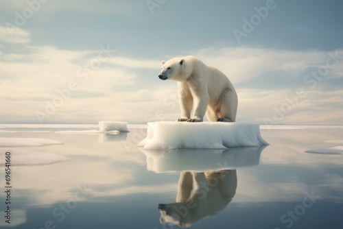 Polar bear on a block of ice drifting