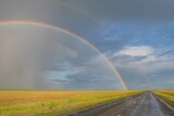 after the rain there is a beautiful rainbow in the steppe 