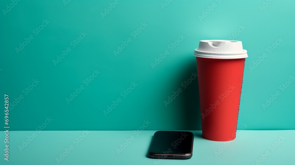 Minimalist red plastic cup of coffee Minimalist red plastic cup of coffee