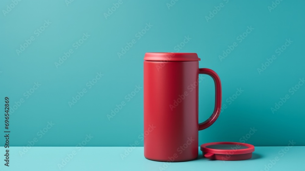 Minimalist red plastic cup of coffee Minimalist red plastic cup of coffee