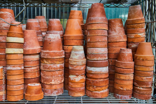 Terracotta Pot Collection in Greenhouse, Eye-Level View © Nicholas J. Klein