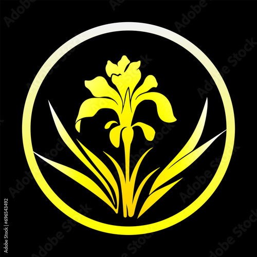 Simple gradient yellow gold iris flower logo on isolated black background