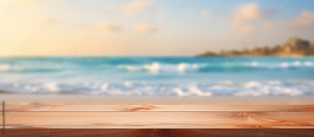 Wooden surface against the backdrop of an exotic beach