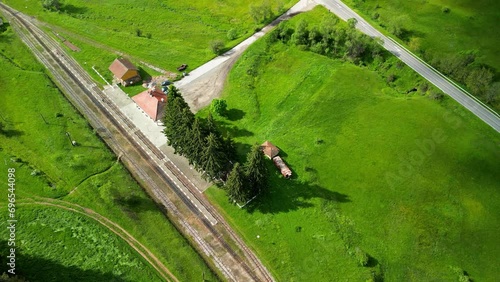 Drone view over Avramovo station, the highest station on the Balkan Peninsula photo