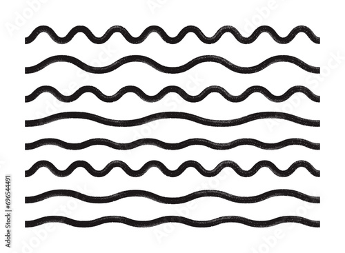 Black bold grunge wavy lines. Abstract zigzag textured brush wave strokes